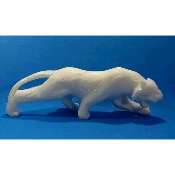 Carved Quartz Stone White Prowling Tiger Sculpture Statue Large Figurine Vtg MCM - Picture 1 of 10